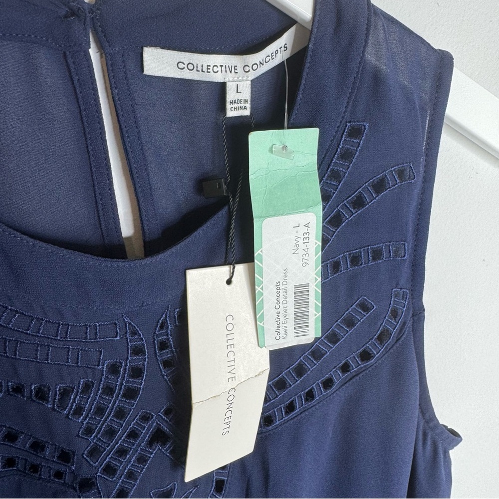 NWT | Collective Concepts Kaeli Eyelet Detail Dress | Navy | Size Large - Picture 2 of 6